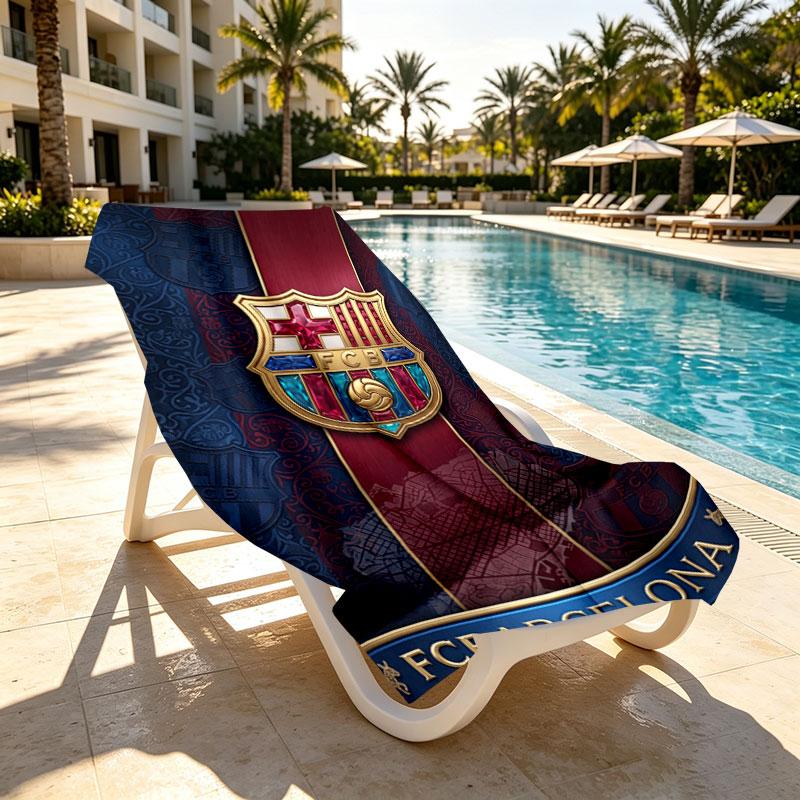 Barcelona FC Soccer Print Beach Towel Design, Soft, Lightweight. for Home Bathroom, Spa, Pool, Yoga, Surfing, Camping, Gift for Family, Friend