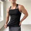 Men's Solid Color Strappy Tank Tops Sleeveless Square Neck Muscle Gym Fitness Vest