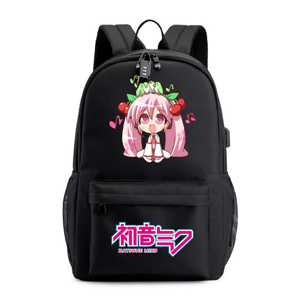 Anime Tegneserie Hatsune Miku Trykt Ryggsekk for Tenåring Student Skoleveske Kvinner Stor Kapasitet Vanntett Reisesekk Gave