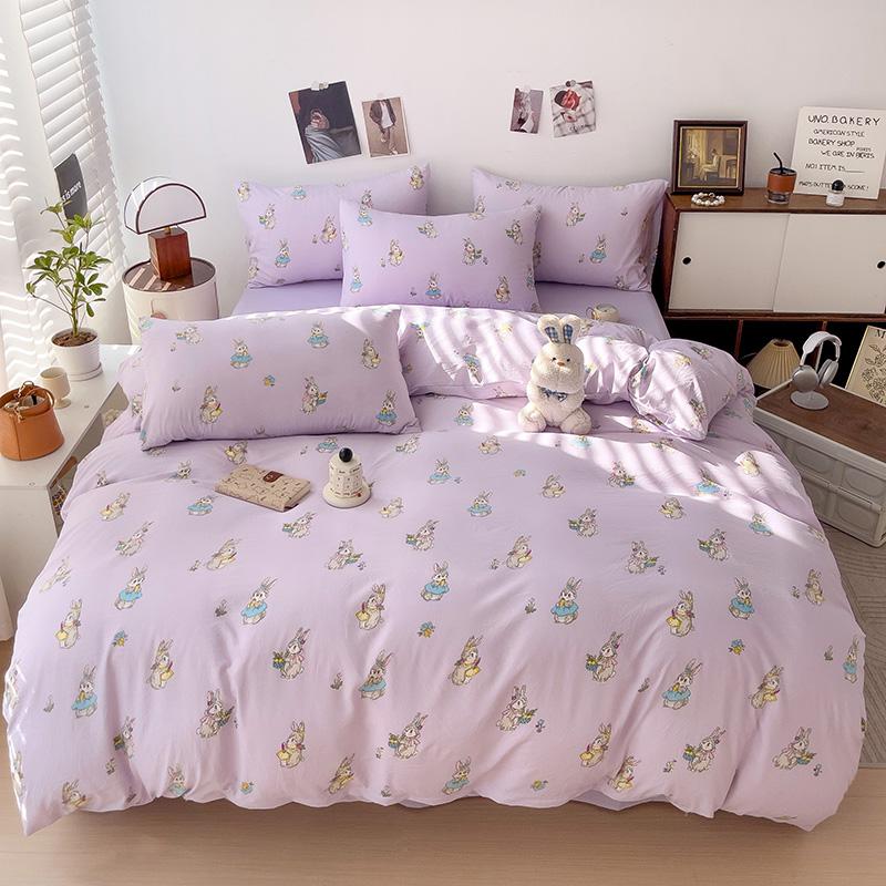 Cute Cartoon Bear Duvet Cover Set For Girls Child Room Decor Kawaii Strawberry Comforter Cover 3/4Pcs Washed Cotton Bedding Set