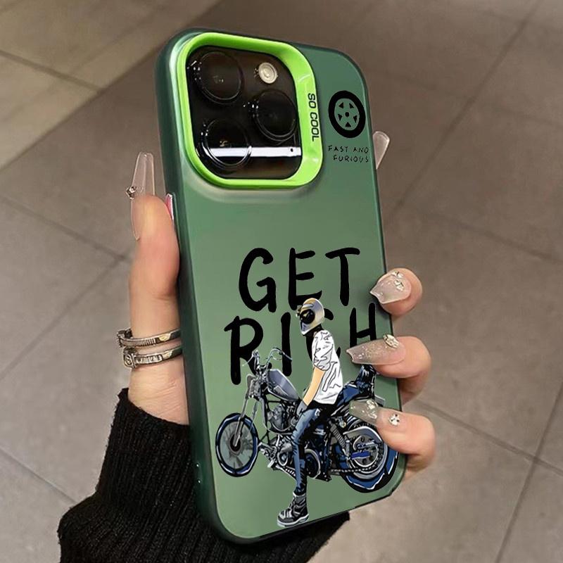 Case For iPhone 14 Motorcycle Pattern Laser Phone Case For iPhone 15 13 12 11 Pro Max X XR XS 7 8 Plus Plating Matte Back Cover