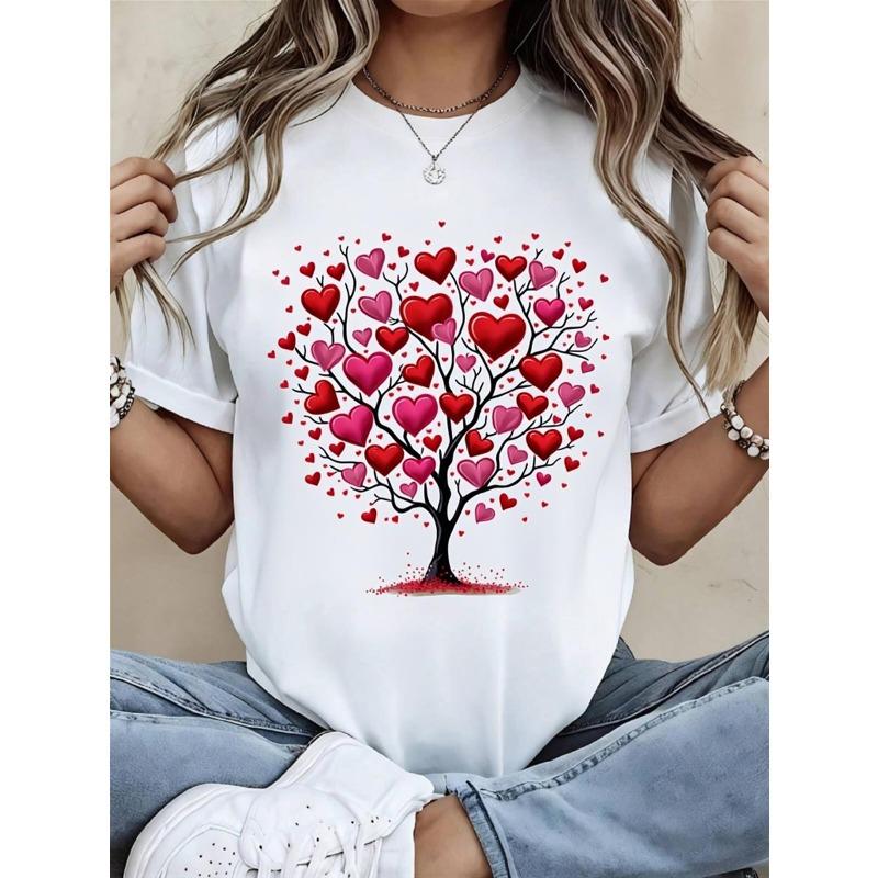 

Унісекс ЄВРОПЕЙСЬКИЙ РОЗМІР Футболка з принтом Дерево Серця до Дня Святого Валентина - Біла, Короткий рукав, Преміум 180 г/м², Смішна, Повсякденний одяг для дому, Весна/Літо 4XL