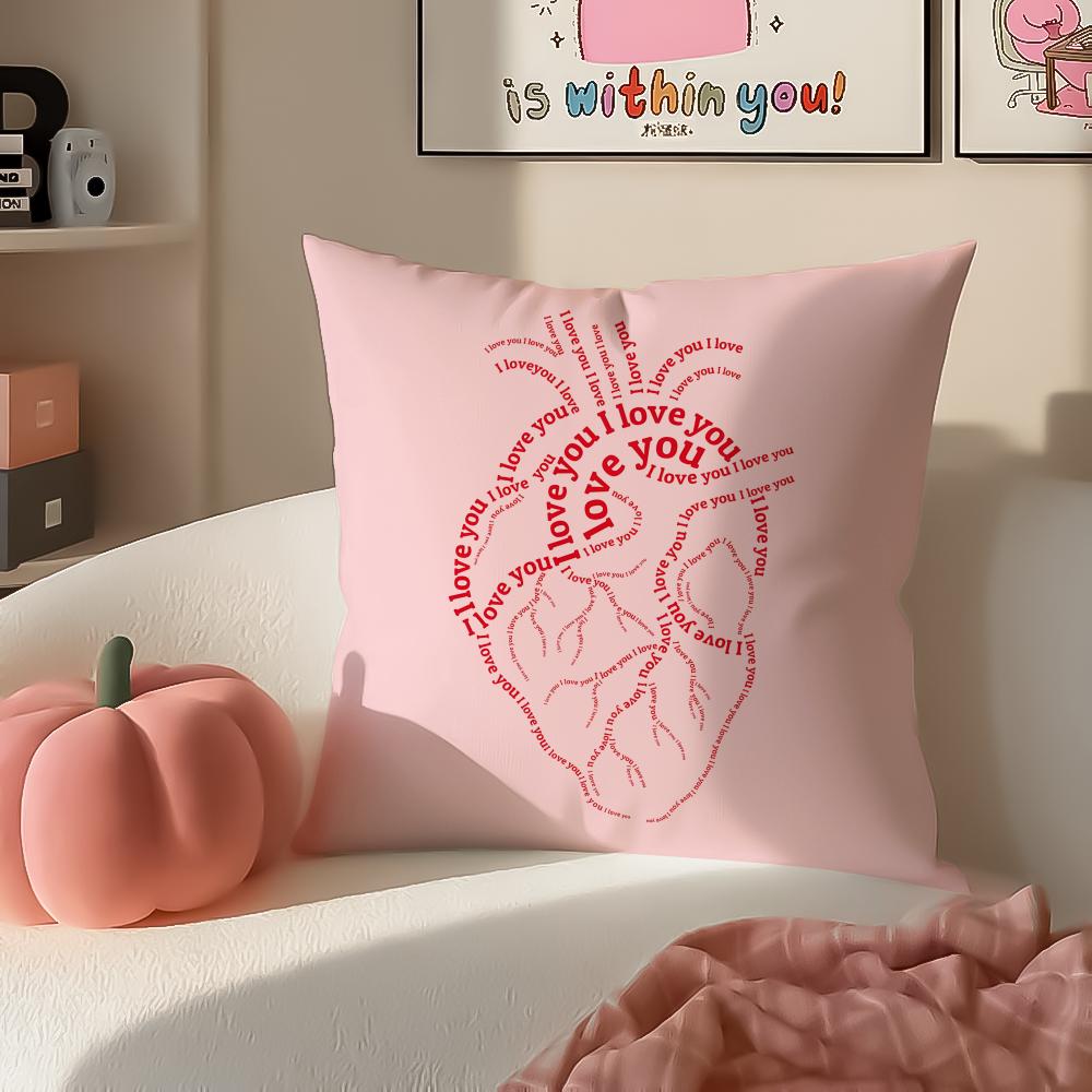 Sweet Romantic Cute Art Heart Shape Cushion Cover Pillowcase Short Plush Invisible Zipper Room Sofa Cushion Cover