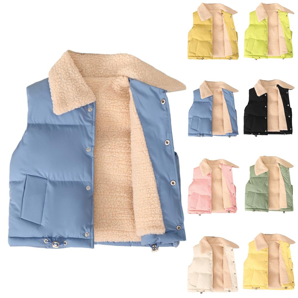 Children's Casual Solid Color Fleece And Thickened Vests For Boys And Girls
