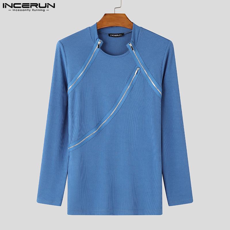 INCERUN Homens Zipper Patchwork Sólido Casual Malha Tops Pullovers