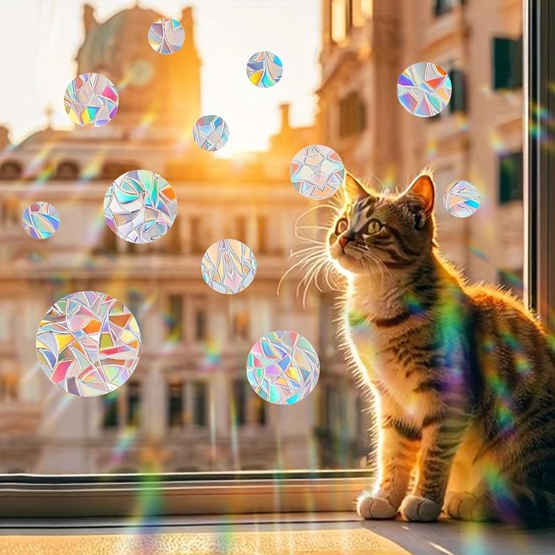 3 Sets Contemporary Rainbow Sun Catcher Window Film - PVC Static Cling Bird Collision Prevention Decal - 16mil Thickness - Round Shape