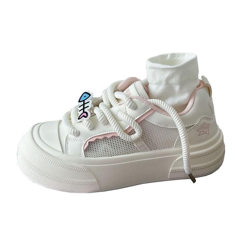 Versatile Thick Baseplate Shoes Student Casual Sports Shoes Women's Summer 2025 New Mesh Breathable White Shoes