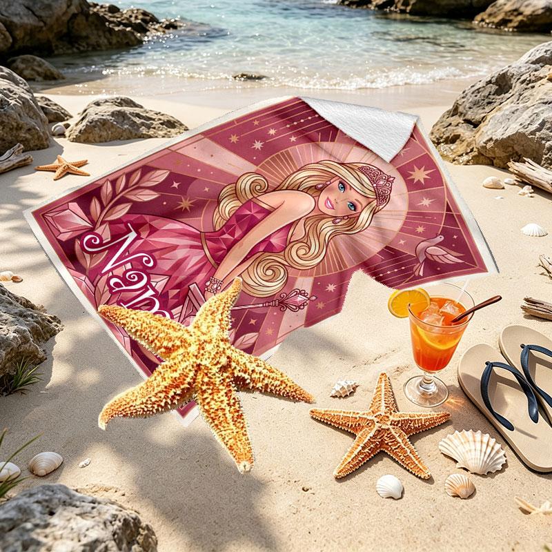 Custom Name Personalized Barbie Print Beach Towel, for Trip Camping Beach Party Home Decor, Birthday Gift for Family & Friends