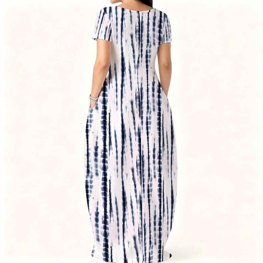 Summer Loose Crew Neck Dress Short Sleeve Plus Size For Ladies Daily Attire