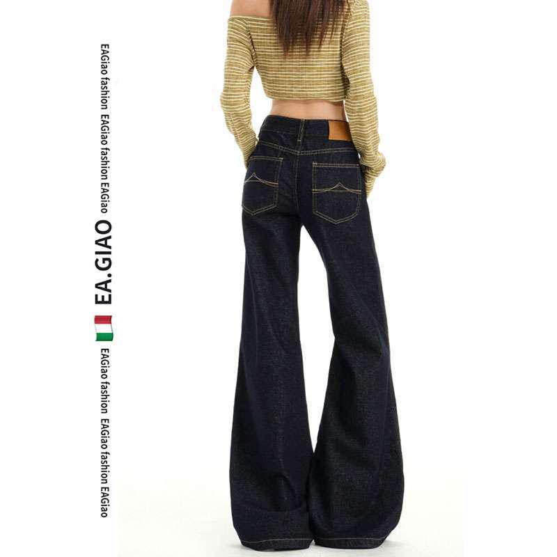 Micro-flared Women s Dark Blue Bell Bottom Jeans - Retro American Autumn Trend M