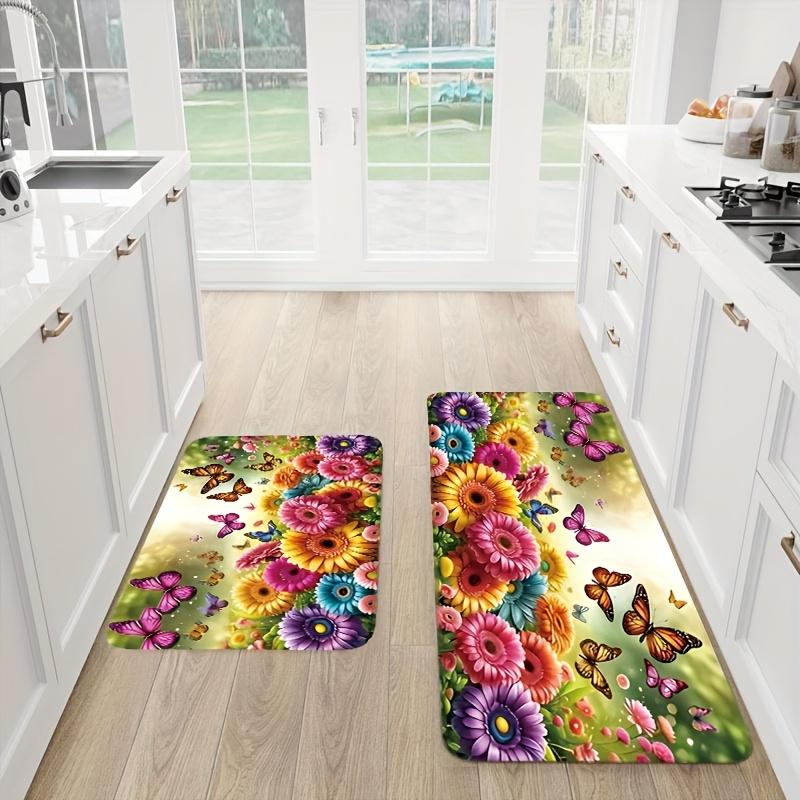 Colorful Floral Kitchen Long Carpet Bedroom Living Room Dining Room Flannel Floor Mat Simple Porch Entrance Anti Slip Rug