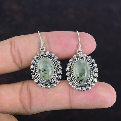Moss Prehnite Earring Gemstone Handmade Jewelry Vintage Earrings 925 Sterling Silver Earring Moss Prehnite Jewelry Dangle Earrings For Gifts