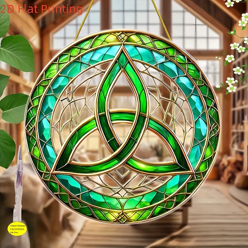 2D Flat Celtic Knot Acrylic Green & Golden St. Patrick's Day Desktop Decoration, Suitable for Wall Decoration, Porch, Room, Villa, Accents Home, Hallw
