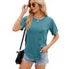T-shirt da donna estiva Tinta unita Girocollo Bottoni Orlo irregolare T-shirt a maniche corte