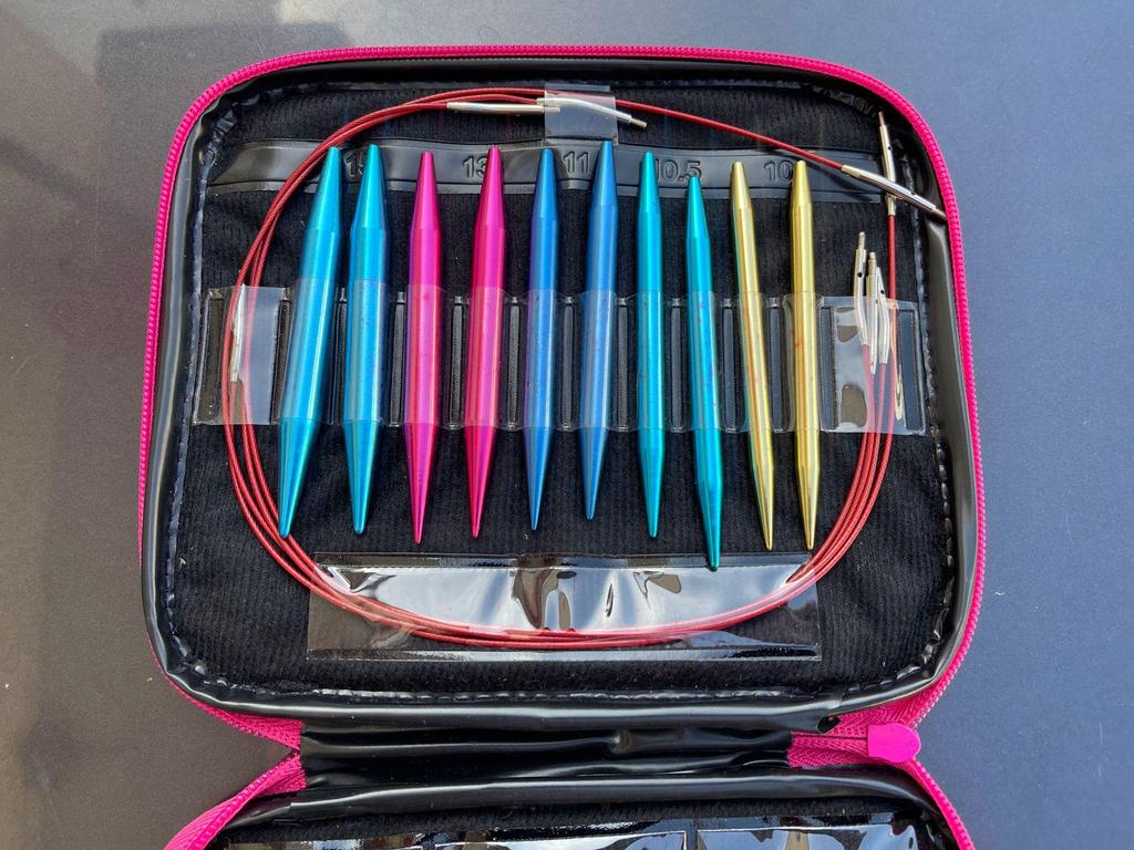 Juego de Agujas Circulares de Tejer de Aluminio Anodizado Rojo Mate, 13 Pares con Cables de Repuesto Desmontables para Suéteres de Punto de Cruz