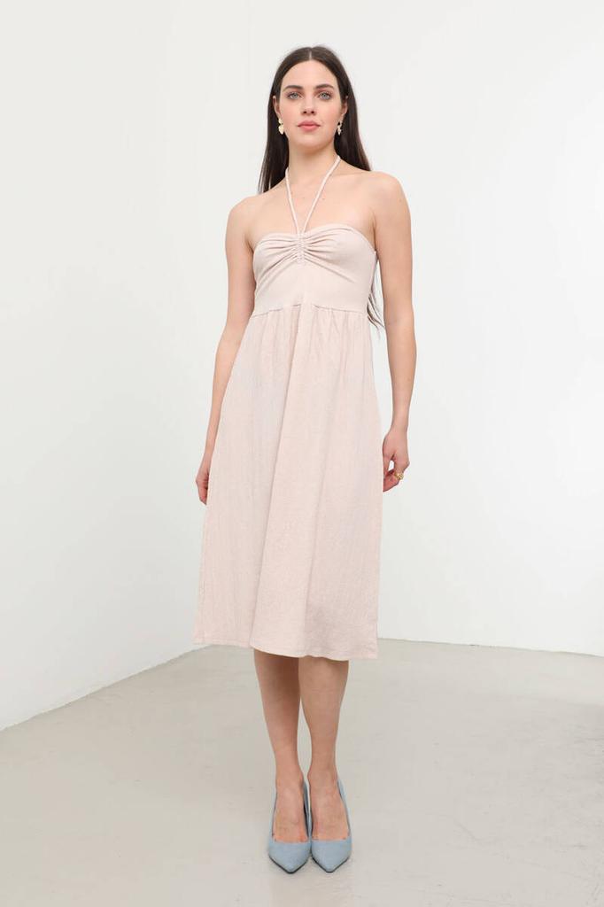 Acheter Col licou, robe portefeuille dos nu Beige | Joom