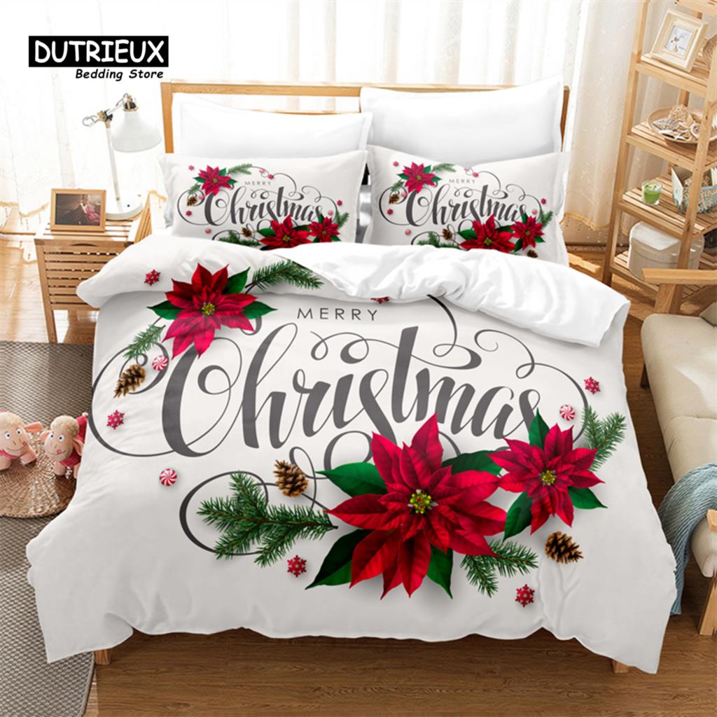 3D Digital Printing Christmas Bedding Set, Merry Christmas Duvet Cover, Linen, Queen Size, Fashion Design