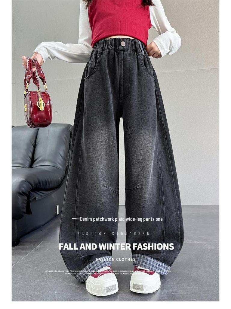 Flickors rutiga jeans med vida ben - Höst 2025-kollektionen för barn
