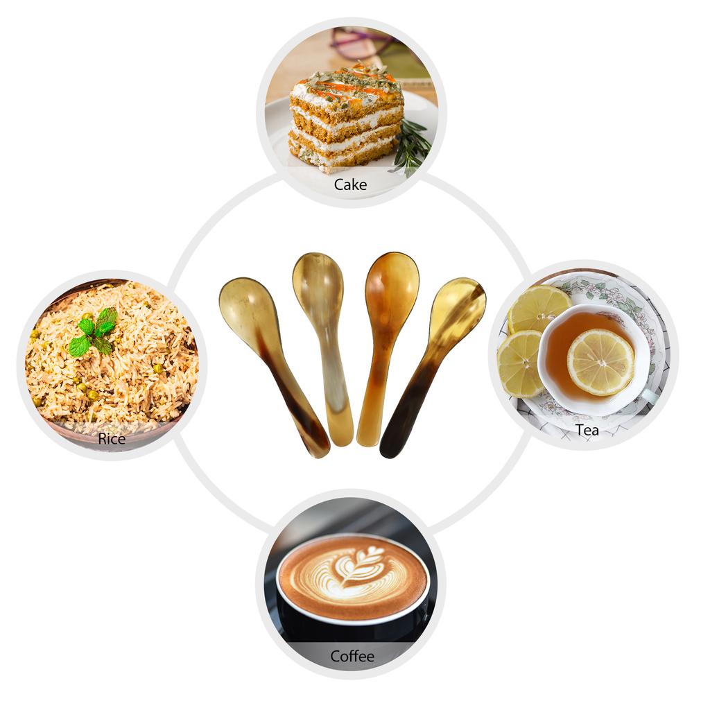 4 Pcs Horn Coffee Spoon Dessert Fork Flatware Dinnerware Spoons Stirring Scoop Soup Blender Tableware
