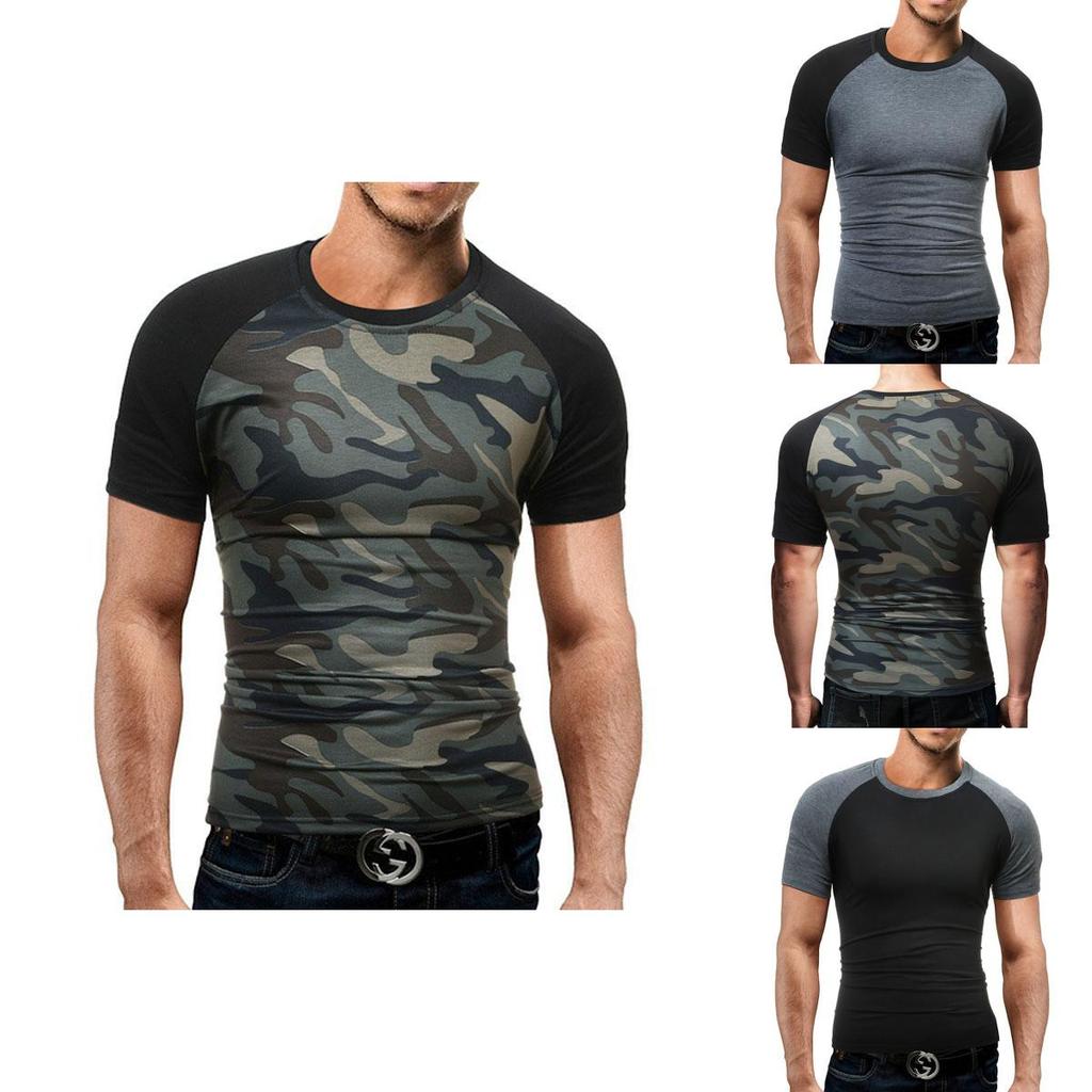 Premium Quality Men's Summer O-neck Short Sleeves Camo Stitching Color T-shirt For Effortless Style