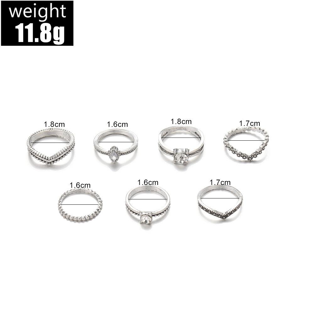 Ring Set, Personalized Retro V-Shaped Flower Point Diamond 7-Piece Set Ring.
