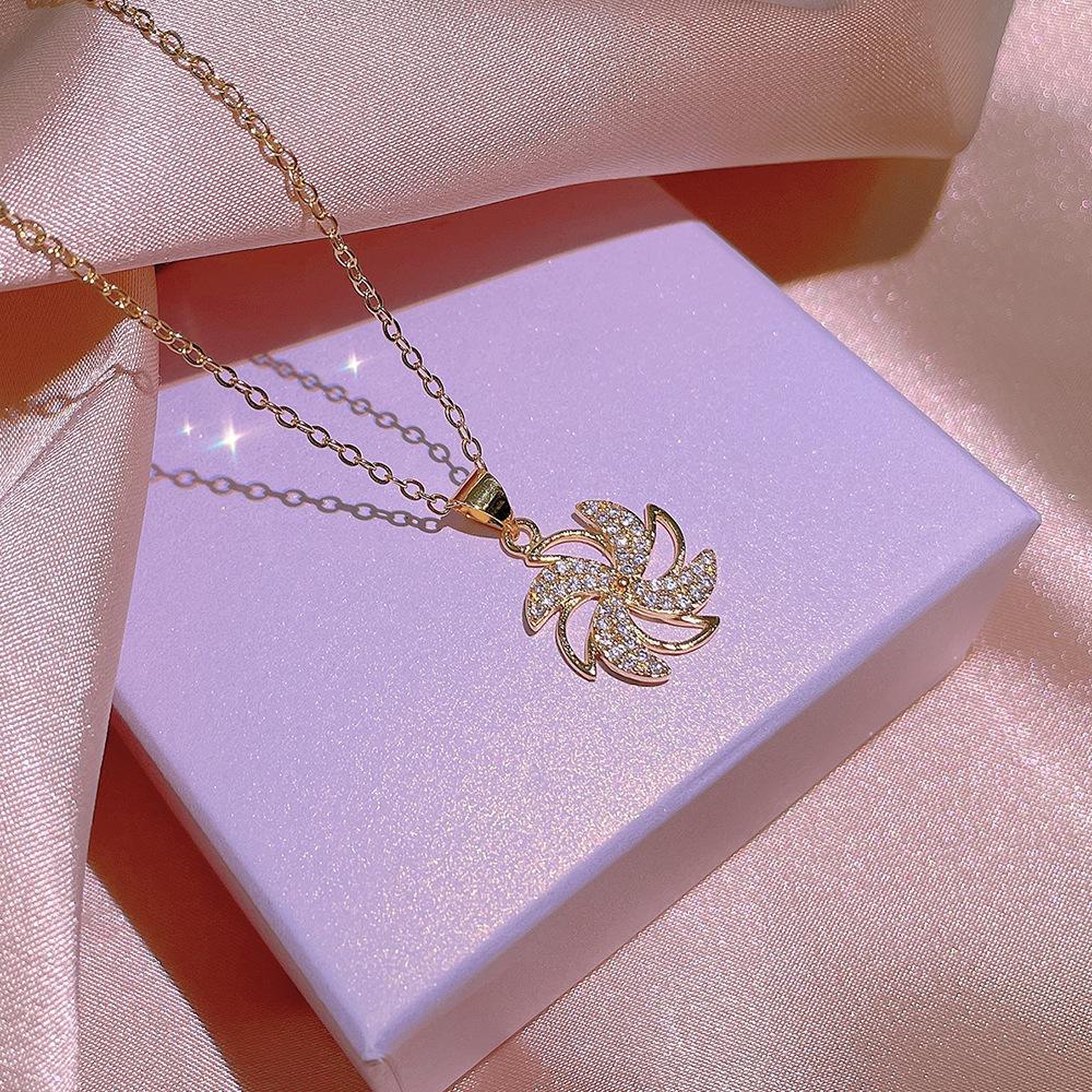 925 Sterling Silver Rotating Small Windmill Diamond Earrings Ladies Temperament Net Celebrity Personality Ring Three-Piece Set