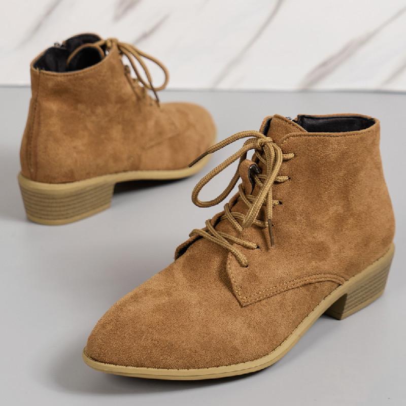 

Модные женские ботинки Осень Ботильоны Повседневные ботинки Заостренный носок Низкий каблук Модные Шнуровка спереди U-образная молния сбоку Шнуровка Тренд Универсальная обувь 2024 43 темно-коричневого