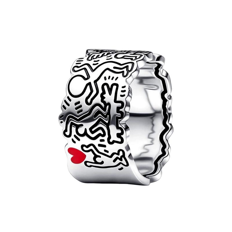 S925 silver new silver bow ring pink color black fashionable niche high-end women's jewelry