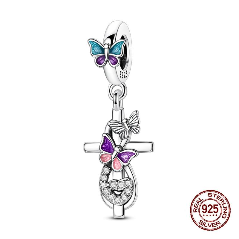 New Copper Pink Cross Bow Girl Heart Pendant Charms Fit 3Mm Original Bracelet Necklace Womens Fine Diy Jewelry Gifts