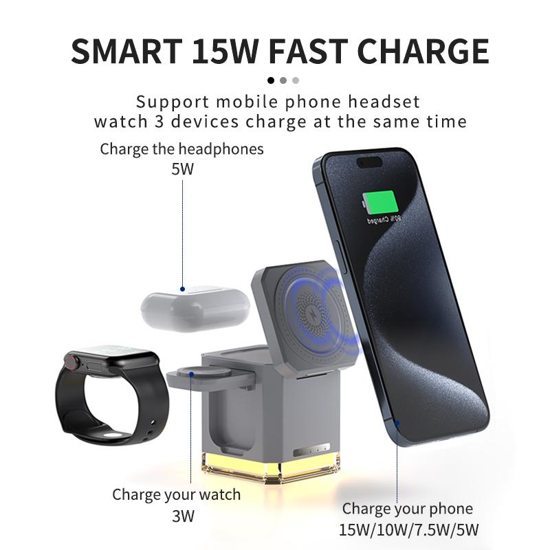 3 In 1 Magnetic Wireless Charger Stand Foldable For iPhone 16 15 14 13 Apple Watch 8 7 6 Airpods 2 3 Fast Charging Dock Station