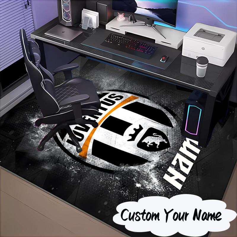 Custom Name Juventus Football Rug for Living Room, Game Rooms, Office, Bedroom, Floor Mat Playful Design, Fan Gifts Christmas Decor