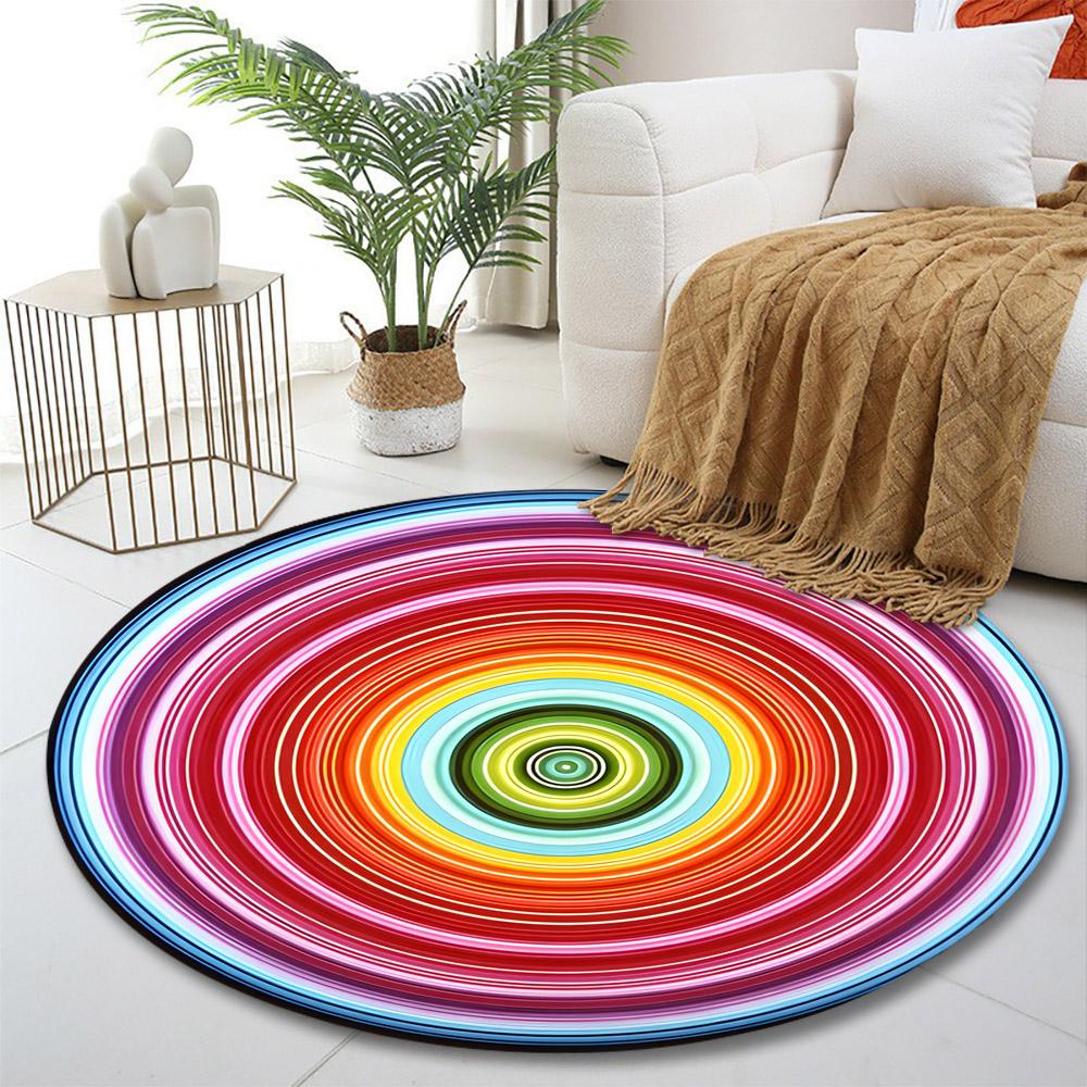 Colorful Radiant Circle Pattern Print Round Rug, Living Room, Bedroom, Playroom Carpet, Non Slip Floor Mat, Gift