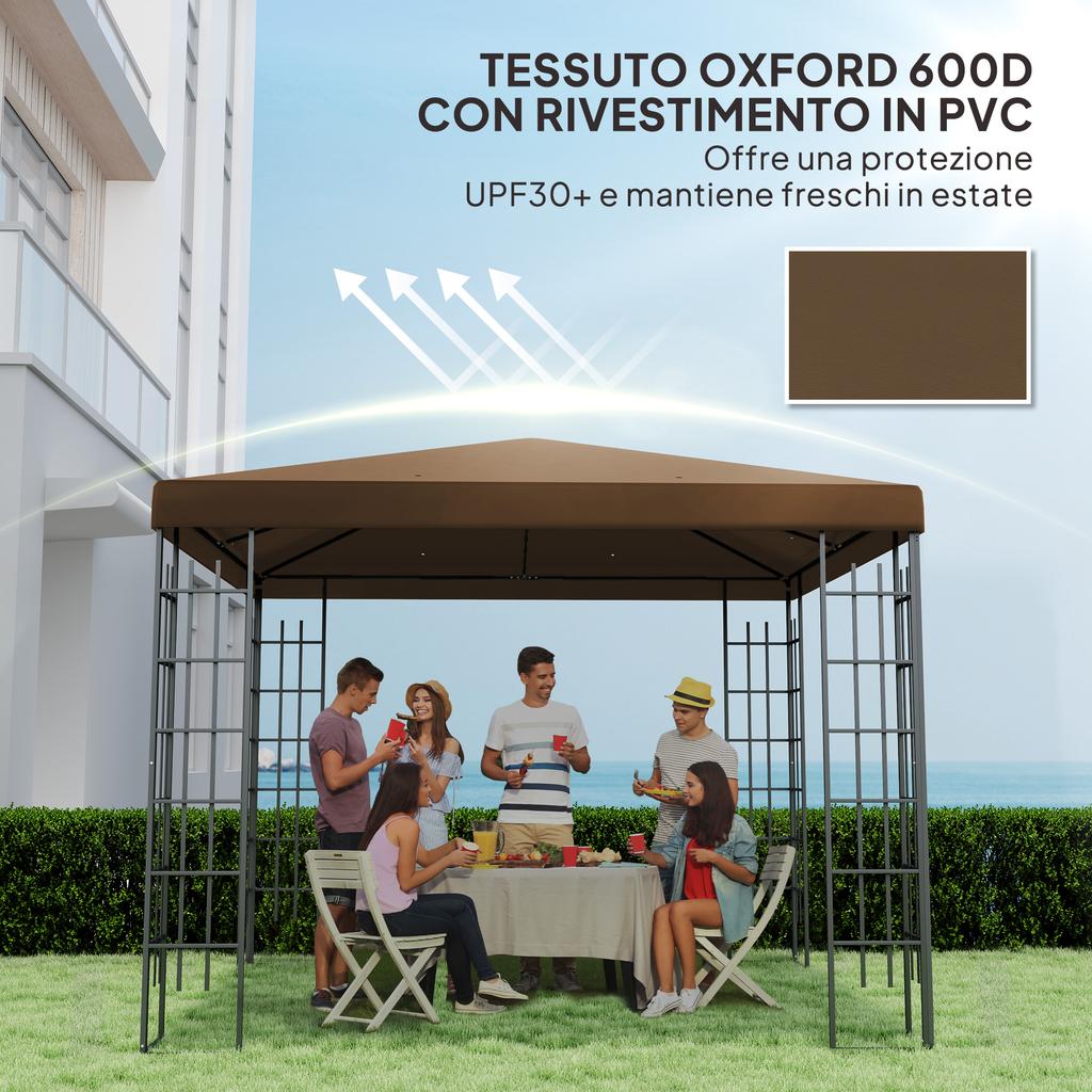Garden Gazebo Cover 3x3 M In 600D Oxford Fabric with Drainage Holes, Brown