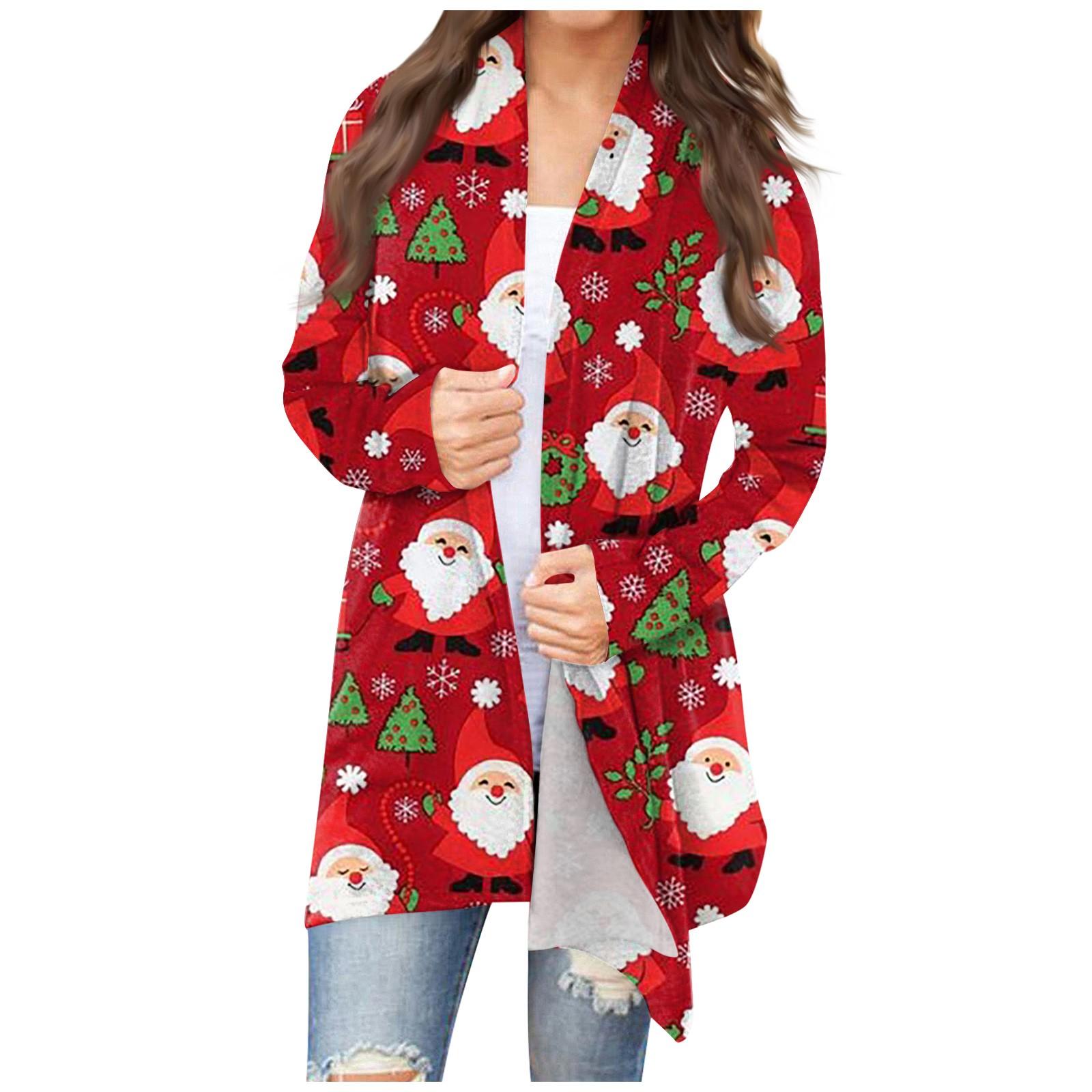 

Женская мода, повседневный рождественский принт, кардиган средней длины, куртка, пальто XXXL белый
