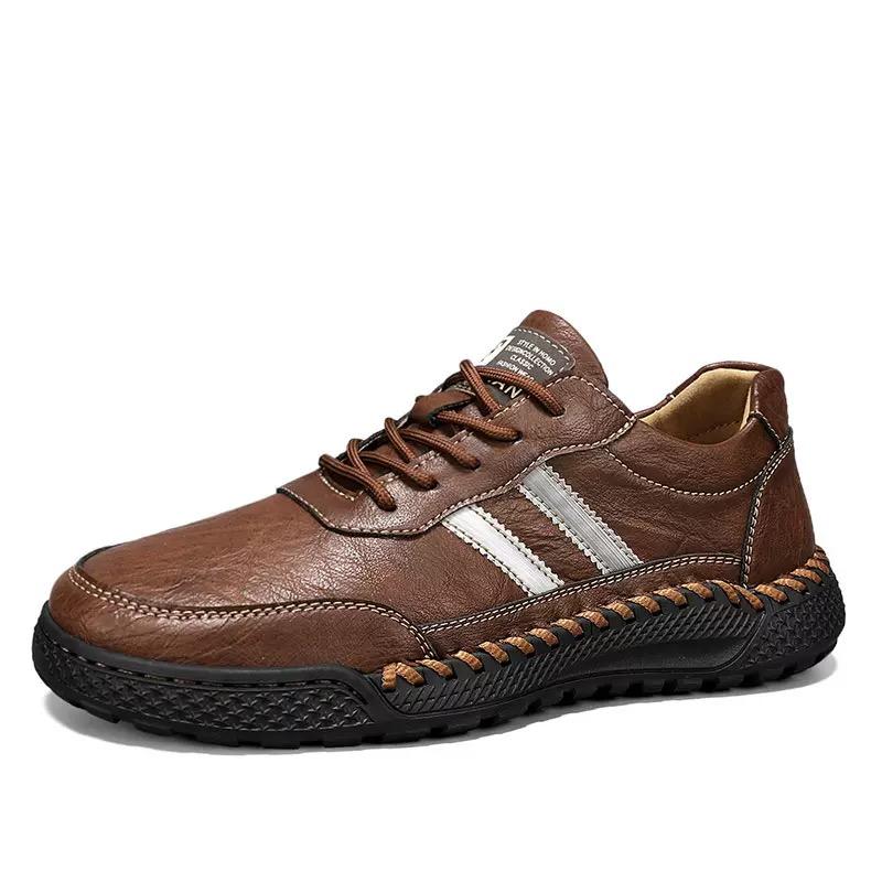 High Quality Handmade Leather Shoes for Men Soft Flat Lace-up Casual Leather Comfortable Designer Loafers Mens Zapatillas Hombre