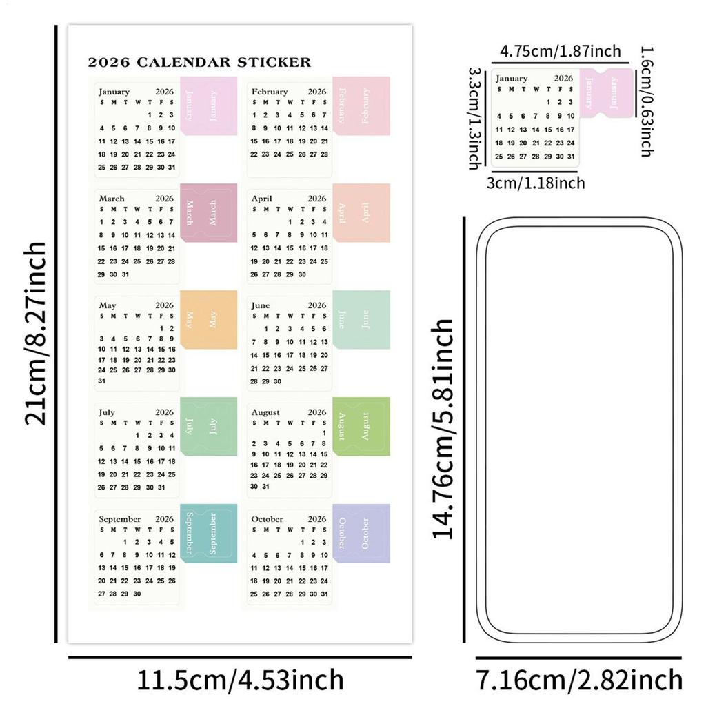 2Pcs 2026 Calendar Stickers Monthly Planner Stickers Labels For Diy Scrapbook Journals Notebooks Scheduling School Office