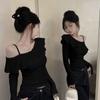 Ladies Off Shoulder T Shirt With Ruffle Hem And Asymmetric Design For Spring 2025