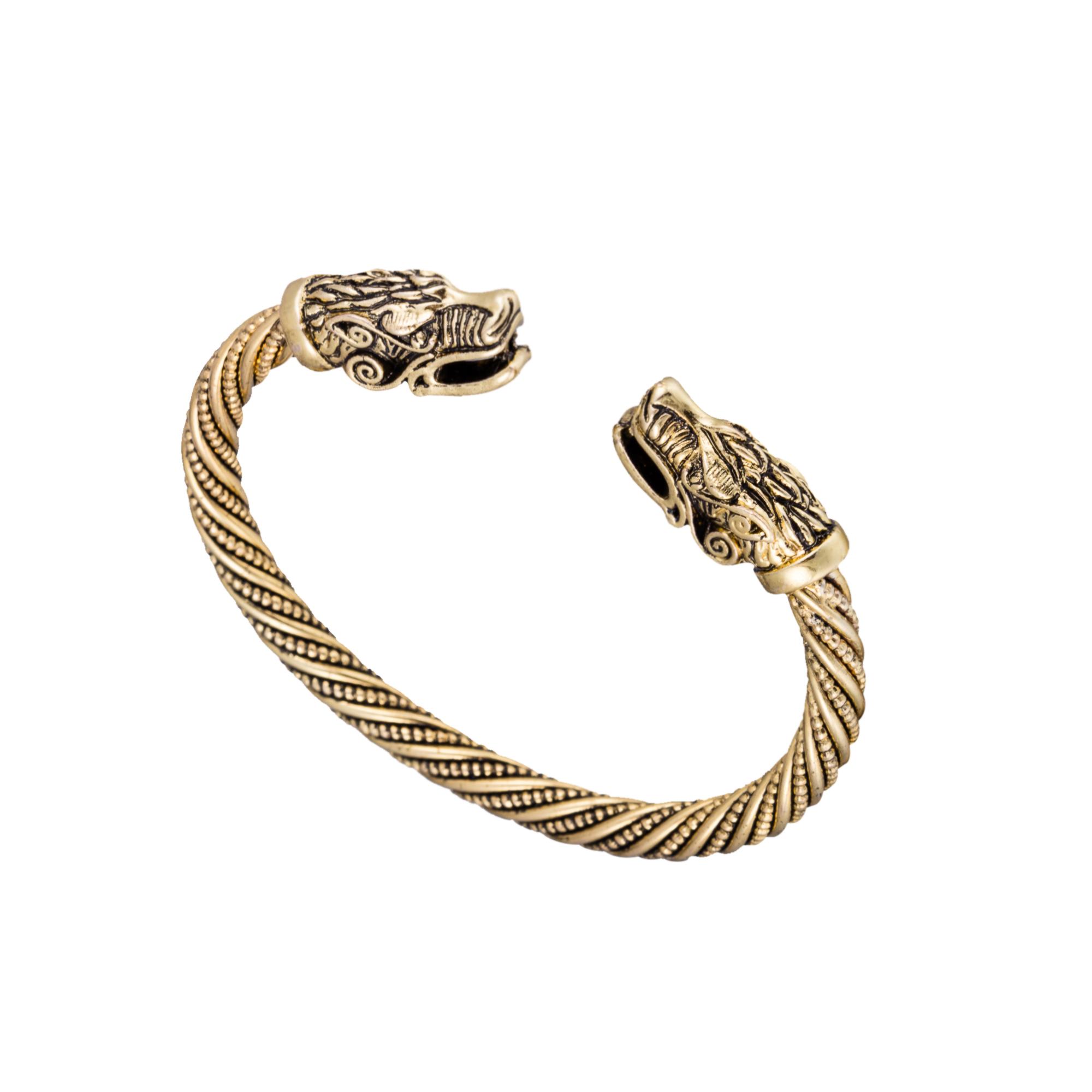 Dreamtimes Men Nordic Viking Dragon Bangle Vintage Loong Head Animal Carved Open Cuff Bracelet Scandinavian Costume Accessories