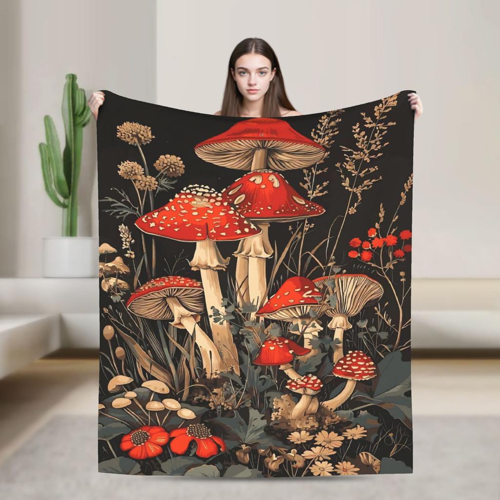 Cartoon Mushroom Blankets Fleece Decoration  Portable Super Warm Throw Blanket for Bedding Office Bedspreads