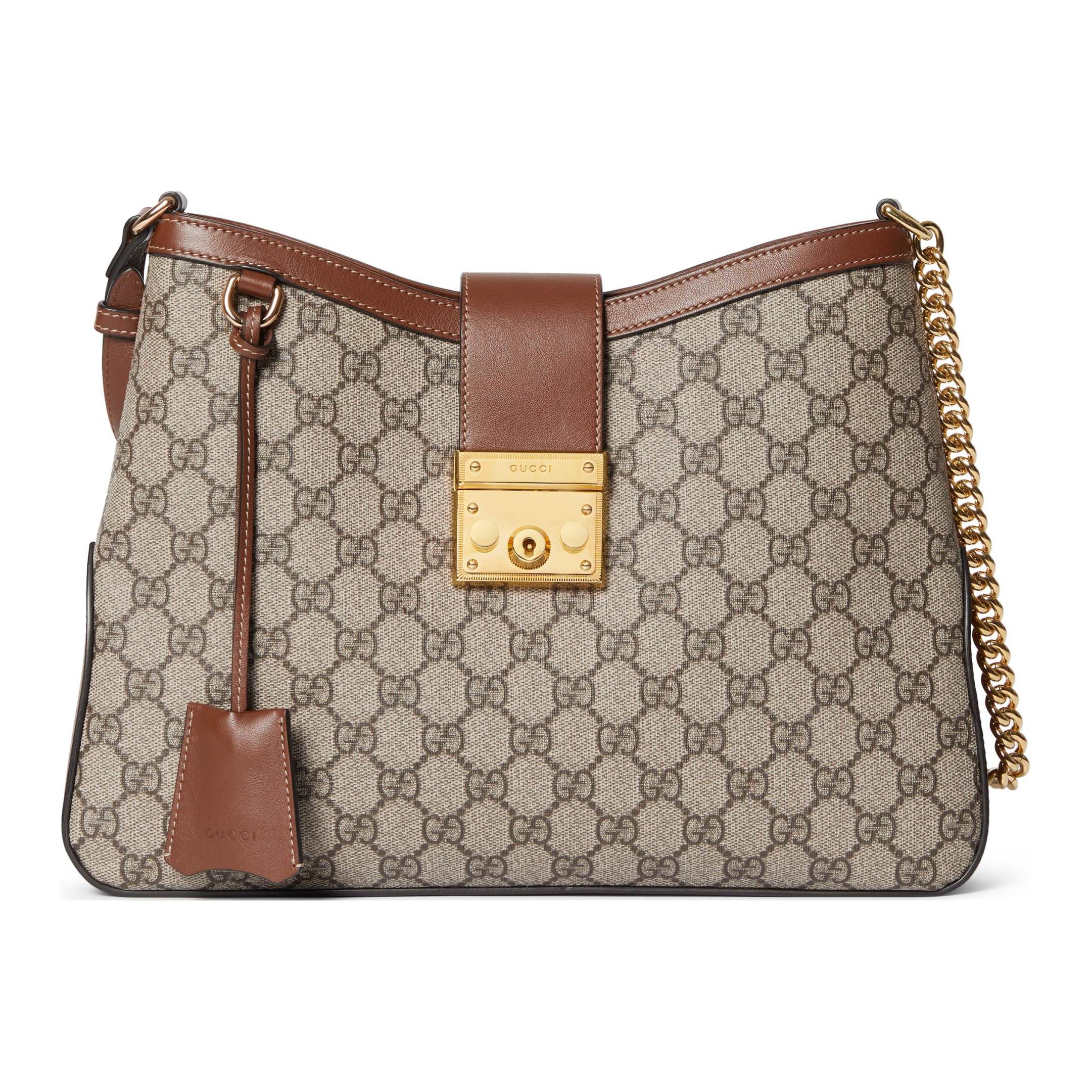 

Gucci Padlock Lock Closure Chain Strap Canvas And Leather Trimmed Tote Shoulder Bag Women handbags Beige Ebony 795113-KHNKG-8534 Basic Set (Bag+Dust Bag)