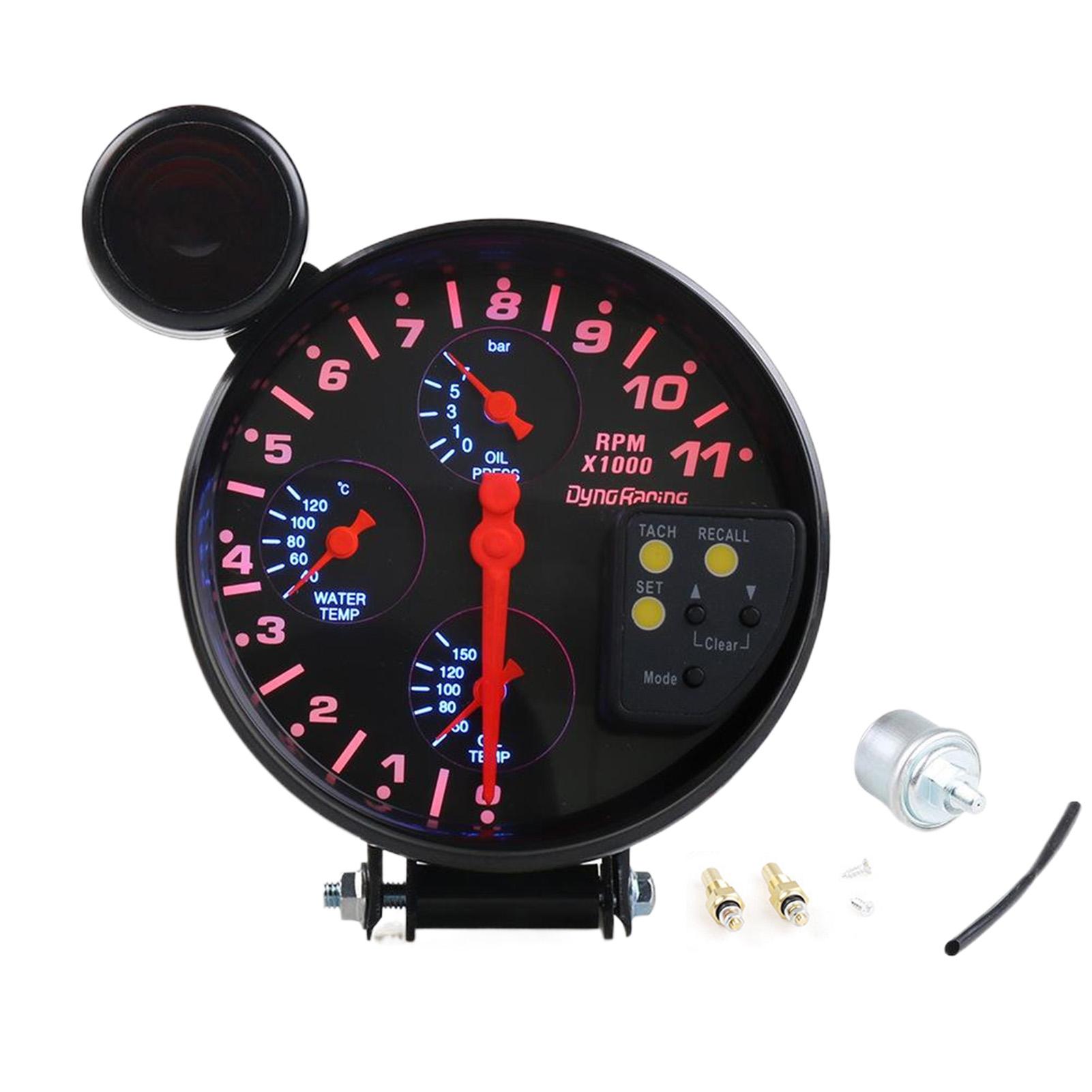 

5 Inch 4 IN 1 Car Racing Tachometer RPM Meter Water Temp Oil Temp Oil Pressure With Shift Light and Sensor чёрный