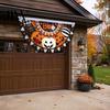 Reusable Holiday Porch Sign Halloween Semi Circle Bunting Banner, Pumpkin Bat Yard Decor, Decorative Fan Shaped Flags Spooky Festive Hanging Flag for