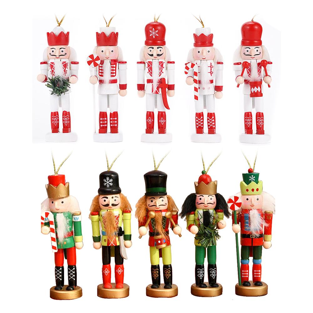10Pcs/set 12cm Nutcracker Puppet Christmas Tree Pendant Wooden Handicraft Soldier Home Desktop Ornament Xmas New Year Decoration