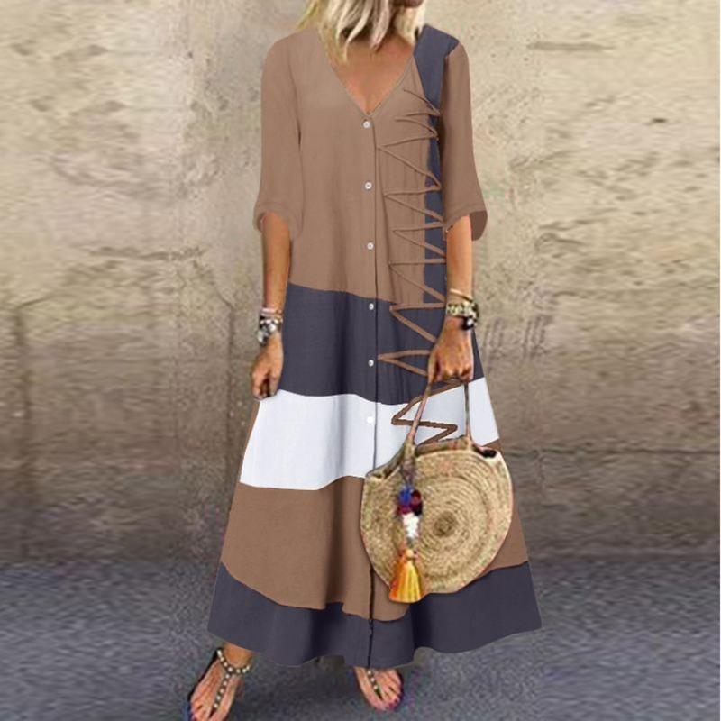 BITCED Fashion Summer Spring V-Neck Solid Short Sleeve Dresses