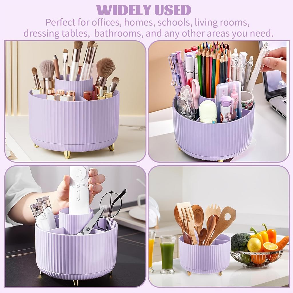 360° Rotating Desk Organizer - 5-Slot Pencil Holder with Large Storage Capacity, Cute Office & School Supplies Cup In Seven Colors, Utility Hooks