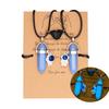 2PCS Luminous Hexagonal Column Couple Necklace for Women Men Astronaut Magnetic Heart Natural Stone Choker Lover Charm Jewelry