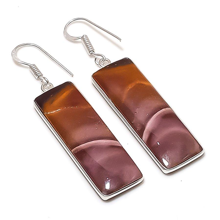Natural Mookaite Gemstone Handmade 925 Sterling Silver Earring 2.21" AE-11456
