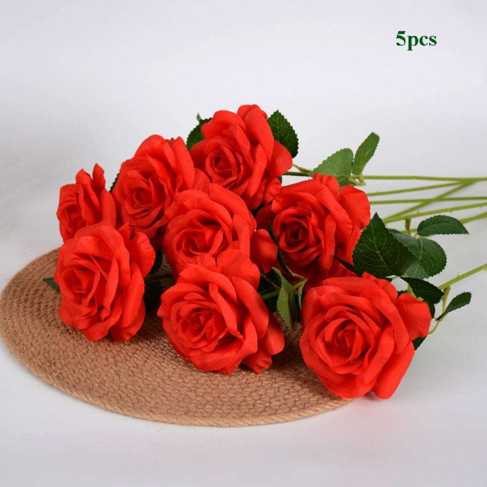 

5pcs Festival Supplies Simulated Rose 6 Colors Artificial Flowers Wedding Fake Flowers Home Decor красный
