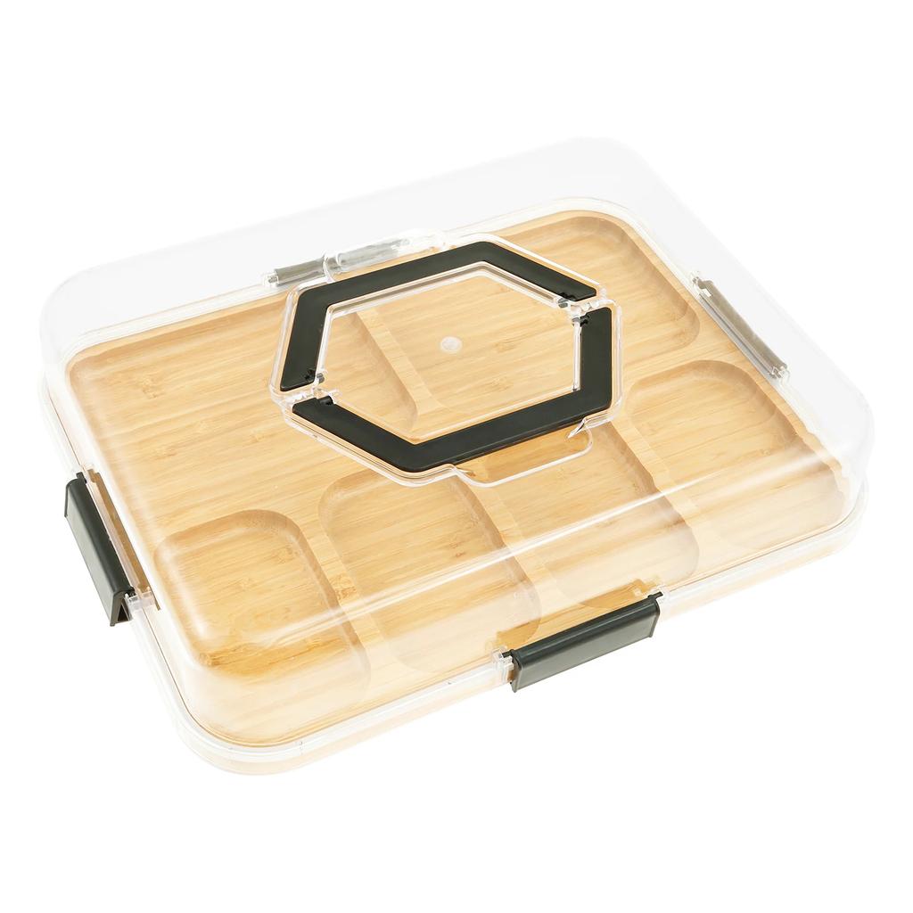 Wood Charcuterie Tray Cheese Board with Clear Lid Compartments Snack Portable Box Dinner Plates Hotel Kitchens Party Sets