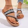 Fashion Luxury Big Rhinestone Clip Toe Slippers Women 2025 Summer Sexy Silver Glitter Straps Low Heel Sandals Fashion Slip On Shoes
